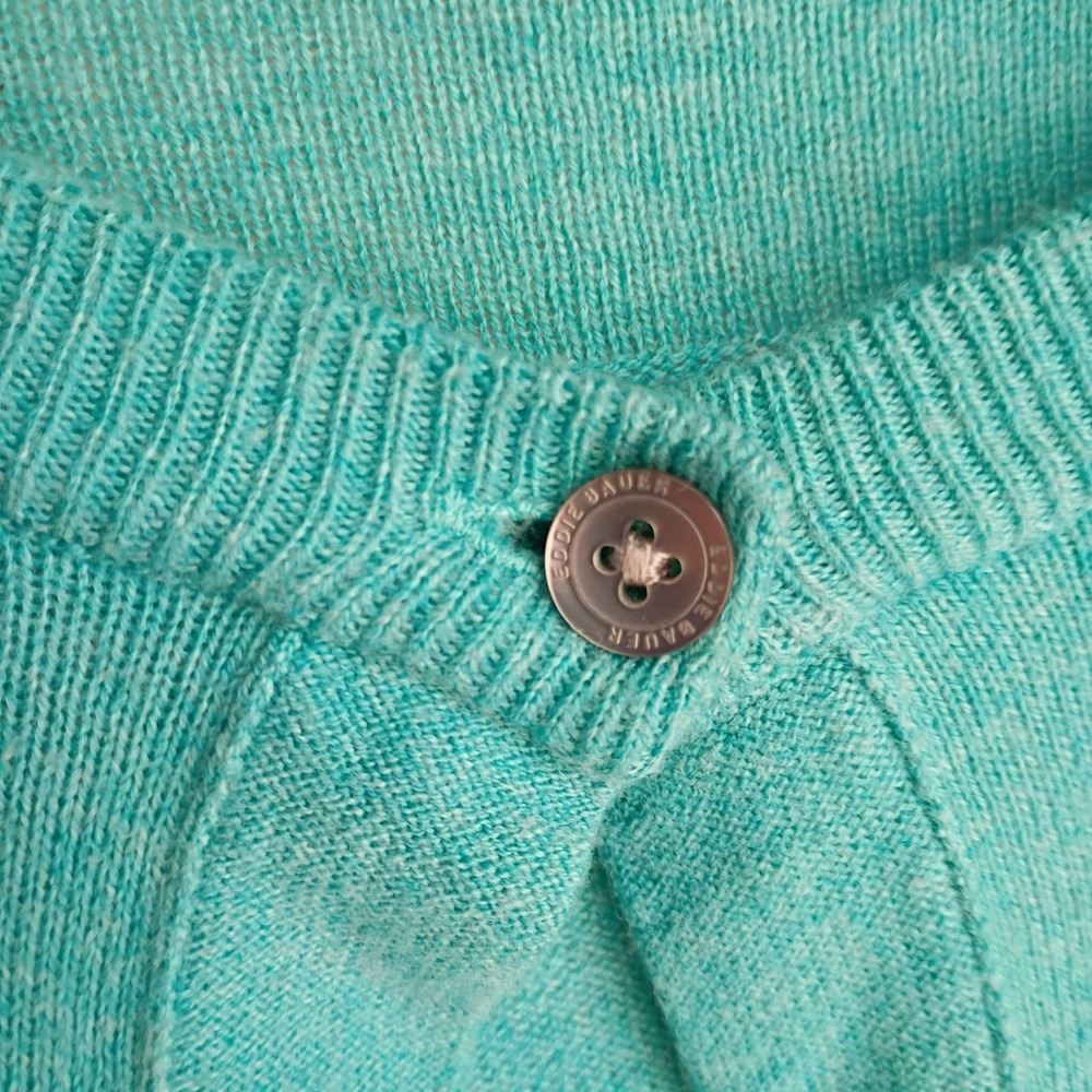 Eddie Bauer Womens Small Turquoise Cardigan Sweater Spring Cotton Blend Soft - Picture 4 of 6